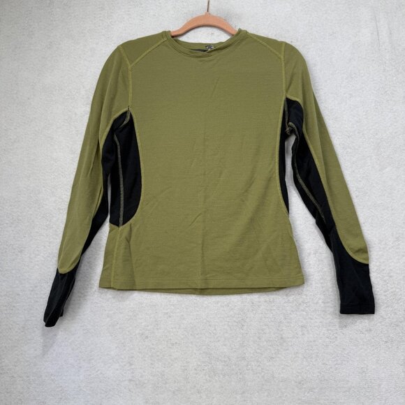 Ibex Shirt Womens Medium Green Black Merino Wool Base Layer Long Sleeve USA - Picture 1 of 9